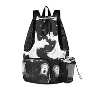 Quteprint Mesh Gym Swimming Bags for Men & Women, Halloween Ghosts Large Drawstring Backpack with Dry-Wet Pocket, Lightweight Gym Bag for Sports, Travel, Beach, Workout Gear