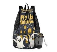 Quteprint Mesh Gym Swimming Bags for Men & Women, Halloween Happy Ghosts Large Drawstring Backpack with Dry-Wet Pocket, Lightweight Gym Bag for Sports, Travel, Beach, Workout Gear