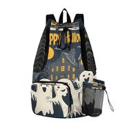 Quteprint Mesh Gym Swimming Bags for Men & Women, Happy Halloween Cute Ghosts Large Drawstring Backpack with Dry-Wet Pocket, Lightweight Gym Bag for Sports, Travel, Beach, Workout Gear