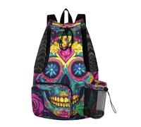 Quteprint Mesh Gym Swimming Bags for Men & Women, Sugar Skull Rose Diamond Large Drawstring Backpack with Dry-Wet Pocket, Lightweight Gym Bag for Sports, Travel, Beach, Workout Gear