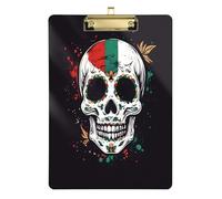 Quteprint Mexican Flag Sugar Skull Acrylic Clipboard, 9" x 12.5" Clear Scratch-Resistant Clip Board with (Gold) Metal Clip & Wall Hook - 0.25" Thick for Office Classroom Nurses Teachers Students