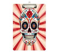 Quteprint Mexican Sugar Skull Flower Acrylic Clipboard, 9" x 12.5" Clear Scratch-Resistant Clip Board with (Silver) Metal Clip & Wall Hook - 0.25" Thick for Office Classroom Nurses Teachers Students