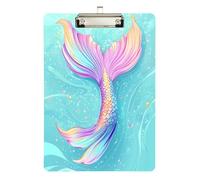 Quteprint Ocean Animal Mermaid Tails Acrylic Clipboard, 9" x 12.5" Clear Scratch-Resistant Clip Board with (Silver) Metal Clip & Wall Hook - 0.25" Thick for Office Classroom Nurses Teachers Students