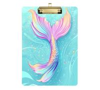 Quteprint Ocean Animal Mermaid Tails Acrylic Clipboard, 9" x 12.5" Clear Scratch-Resistant Clip Board with (Gold) Metal Clip & Wall Hook - 0.25" Thick for Office Classroom Nurses Teachers Students