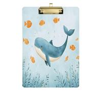 Quteprint Ocean Animal Whale Fish Acrylic Clipboard, 9" x 12.5" Clear Scratch-Resistant Clip Board with (Gold) Metal Clip & Wall Hook - 0.25" Thick for Office Classroom Nurses Teachers Students