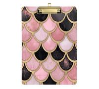 Quteprint Ocean Pink Mermaid Scales Acrylic Clipboard, 9" x 12.5" Clear Scratch-Resistant Clip Board with (Gold) Metal Clip & Wall Hook - 0.25" Thick for Office Classroom Nurses Teachers Students