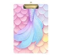 Quteprint Ocean Sea Mermaid Tails Acrylic Clipboard, 9" x 12.5" Clear Scratch-Resistant Clip Board with (Gold) Metal Clip & Wall Hook - 0.25" Thick for Office Classroom Nurses Teachers Students