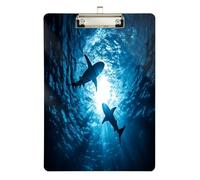 Quteprint Ocean Sea Sharks Swimming Acrylic Clipboard, 9" x 12.5" Clear Scratch-Resistant Clip Board with (Silver) Metal Clip & Wall Hook - 0.25" Thick for Office Classroom Nurses Teachers Students