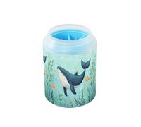 Quteprint Ocean Whale Fish Dog Paw Cleaner Cup - Pet Foot Washer with Soft Silicone Brush, Portable Muddy Paw Cleaner for Small, Medium, Large Breed Dogs & Cats (2.56x2.56x4.53inch)