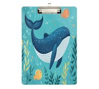 Quteprint Ocean Whale Swimming Fish Acrylic Clipboard, 9" x 12.5" Clear Scratch-Resistant Clip Board with (Silver) Metal Clip & Wall Hook - 0.25" Thick for Office Classroom Nurses Teachers Students