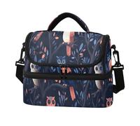 Quteprint Owls on Tree Double Deck Insulated Lunch Bag for Women Men, 8L Dual Layer Cooler Bag with Adjustable Shoulder Strap, Leakproof Thermal Lunch Box for Work Picnic Outdoor