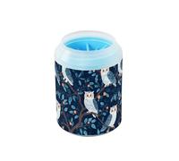 Quteprint Owls Tree Branch Leaves Dog Paw Cleaner Cup - Pet Foot Washer with Soft Silicone Brush, Portable Muddy Paw Cleaner for Small, Medium, Large Breed Dogs & Cats (2.56x2.56x4.53inch)