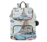 Quteprint Paris Eiffel Tower Butterfly Cars Quilted Backpack for Women - 15L Lightweight Ladies Bag with Laptop Sleeve, Multiple Pockets, Trendy Shoulder Bags for College, Travel, Work & Daily Use