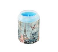 Quteprint Paris Eiffel Tower Cars Butterfly Dog Paw Cleaner Cup - Pet Foot Washer with Soft Silicone Brush, Portable Muddy Paw Cleaner for Small, Medium, Large Breed Dogs & Cats (2.56x2.56x4.53inch)