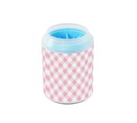 Quteprint Pastel Pink Plaid Pattern Dog Paw Cleaner Cup - Pet Foot Washer with Soft Silicone Brush, Portable Muddy Paw Cleaner for Small, Medium, Large Breed Dogs & Cats (2.56x2.56x4.53inch)