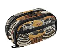Quteprint Pencil Bag PVC Pencil Case for Boys Girls, African Ethnic Animal Zebra Dual Zipper Large Capacity Pencil Holder, Water-Resistant Stationery Organizer for College School Office Supplies