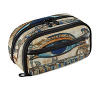 Quteprint Pencil Bag PVC Pencil Case for Boys Girls, Ancient Egypt Eye Of Horus Dual Zipper Large Capacity Pencil Holder, Water-Resistant Stationery Organizer for College School Office Supplies