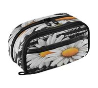 Quteprint Pencil Bag PVC Pencil Case for Boys Girls, Black Music Notes Flower Daisy Dual Zipper Large Capacity Pencil Holder, Water-Resistant Stationery Organizer for College School Office Supplies