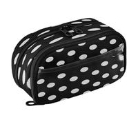 Quteprint Pencil Bag PVC Pencil Case for Boys Girls, Black White Polka Dot Dual Zipper Large Capacity Pencil Holder, Water-Resistant Stationery Organizer for College School Office Supplies