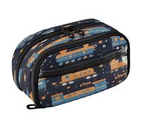 Quteprint Pencil Bag PVC Pencil Case for Boys Girls, Cartoon Trains Dual Zipper Large Capacity Pencil Holder, Water-Resistant Stationery Organizer for College School Office Supplies