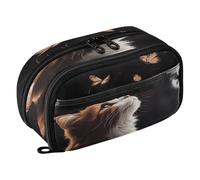 Quteprint Pencil Bag PVC Pencil Case for Boys Girls, Cat Flying Butterflies Dual Zipper Large Capacity Pencil Holder, Water-Resistant Stationery Organizer for College School Office Supplies