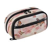 Quteprint Pencil Bag PVC Pencil Case for Boys Girls, Cherry Blossom Branch Butterfly Dual Zipper Large Capacity Pencil Holder, Water-Resistant Stationery Organizer for College School Office Supplies