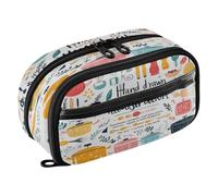 Quteprint Pencil Bag PVC Pencil Case for Boys Girls, Cook Kitchen Tools Dual Zipper Large Capacity Pencil Holder, Water-Resistant Stationery Organizer for College School Office Supplies