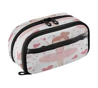 Quteprint Pencil Bag PVC Pencil Case for Boys Girls, Cute Ballet Dancer Heart Dual Zipper Large Capacity Pencil Holder, Water-Resistant Stationery Organizer for College School Office Supplies