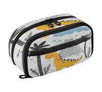 Quteprint Pencil Bag PVC Pencil Case for Boys Girls, Cute Dinosaur Palm Tree Dual Zipper Large Capacity Pencil Holder, Water-Resistant Stationery Organizer for College School Office Supplies