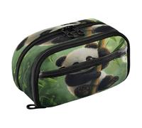Quteprint Pencil Bag PVC Pencil Case for Boys Girls, Cute Panda Green Leaves Dual Zipper Large Capacity Pencil Holder, Water-Resistant Stationery Organizer for College School Office Supplies