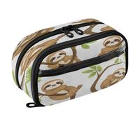 Quteprint Pencil Bag PVC Pencil Case for Boys Girls, Cute Sloths on Tree Dual Zipper Large Capacity Pencil Holder, Water-Resistant Stationery Organizer for College School Office Supplies