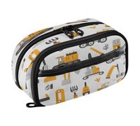 Quteprint Pencil Bag PVC Pencil Case for Boys Girls, Diggers Construction Trucks Pattern Dual Zipper Large Capacity Pencil Holder, Water-Resistant Stationery Organizer for College School Office Suppli