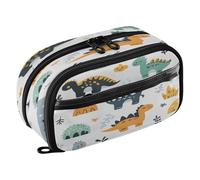 Quteprint Pencil Bag PVC Pencil Case for Boys Girls, Dinosaur Pattern Cute Cartoon Dual Zipper Large Capacity Pencil Holder, Water-Resistant Stationery Organizer for College School Office Supplies