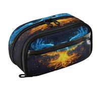Quteprint Pencil Bag PVC Pencil Case for Boys Girls, Fire Ice Phoenix Flames Dual Zipper Large Capacity Pencil Holder, Water-Resistant Stationery Organizer for College School Office Supplies