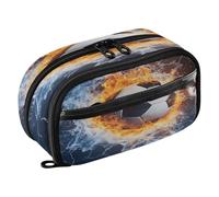Quteprint Pencil Bag PVC Pencil Case for Boys Girls, Fire Ice Soccer Ball Sport Dual Zipper Large Capacity Pencil Holder, Water-Resistant Stationery Organizer for College School Office Supplies