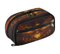 Quteprint Pencil Bag PVC Pencil Case for Boys Girls, Fire Phoenix Animal Dual Zipper Large Capacity Pencil Holder, Water-Resistant Stationery Organizer for College School Office Supplies