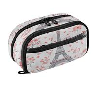 Quteprint Pencil Bag PVC Pencil Case for Boys Girls, Flower Paris Eiffel Tower Dual Zipper Large Capacity Pencil Holder, Water-Resistant Stationery Organizer for College School Office Supplies