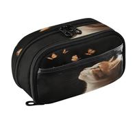 Quteprint Pencil Bag PVC Pencil Case for Boys Girls, Flying Butterflies Cute Cat Dual Zipper Large Capacity Pencil Holder, Water-Resistant Stationery Organizer for College School Office Supplies