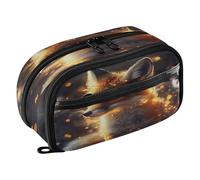 Quteprint Pencil Bag PVC Pencil Case for Boys Girls, Fox Twinkling Lights Dual Zipper Large Capacity Pencil Holder, Water-Resistant Stationery Organizer for College School Office Supplies