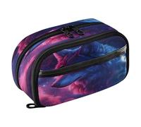 Quteprint Pencil Bag PVC Pencil Case for Boys Girls, Galaxy Wolf Glowing Eyes Dual Zipper Large Capacity Pencil Holder, Water-Resistant Stationery Organizer for College School Office Supplies