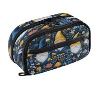 Quteprint Pencil Bag PVC Pencil Case for Boys Girls, Gnomes Floral Plants Mushroom Dual Zipper Large Capacity Pencil Holder, Water-Resistant Stationery Organizer for College School Office Supplies