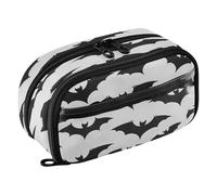 Quteprint Pencil Bag PVC Pencil Case for Boys Girls, Halloween Bats Patterns Dual Zipper Large Capacity Pencil Holder, Water-Resistant Stationery Organizer for College School Office Supplies