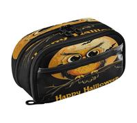 Quteprint Pencil Bag PVC Pencil Case for Boys Girls, Halloween Cute Owl Tree Dual Zipper Large Capacity Pencil Holder, Water-Resistant Stationery Organizer for College School Office Supplies