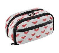 Quteprint Pencil Bag PVC Pencil Case for Boys Girls, Happy Valentines Red Hearts Dual Zipper Large Capacity Pencil Holder, Water-Resistant Stationery Organizer for College School Office Supplies