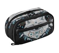 Quteprint Pencil Bag PVC Pencil Case for Boys Girls, Heart Boho Feathers Wolf Dual Zipper Large Capacity Pencil Holder, Water-Resistant Stationery Organizer for College School Office Supplies
