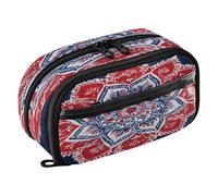 Quteprint Pencil Bag PVC Pencil Case for Boys Girls, Hippy Flower Mandala Dual Zipper Large Capacity Pencil Holder, Water-Resistant Stationery Organizer for College School Office Supplies