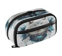 Quteprint Pencil Bag PVC Pencil Case for Boys Girls, Indian Heart Feathers Wolf Dual Zipper Large Capacity Pencil Holder, Water-Resistant Stationery Organizer for College School Office Supplies