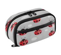 Quteprint Pencil Bag PVC Pencil Case for Boys Girls, Ladybugs Pattern Dual Zipper Large Capacity Pencil Holder, Water-Resistant Stationery Organizer for College School Office Supplies