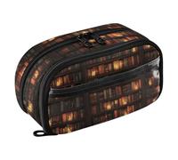 Quteprint Pencil Bag PVC Pencil Case for Boys Girls, Library Wall Books Candlelight Dual Zipper Large Capacity Pencil Holder, Water-Resistant Stationery Organizer for College School Office Supplies