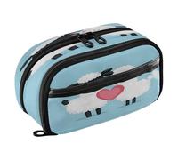 Quteprint Pencil Bag PVC Pencil Case for Boys Girls, Love Heart Alpaca Dual Zipper Large Capacity Pencil Holder, Water-Resistant Stationery Organizer for College School Office Supplies